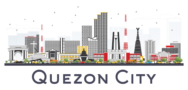 Vecteur quezon city philippines skyline avec bâtiments gris isolé sur fond blanc. illustration vectorielle. voyage d'affaires et tourisme illustration avec l'architecture moderne.