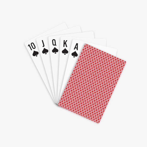 Quinte flush royale de pique avec jeu de cartes combinaison de poker quinte flush royale isolated on white