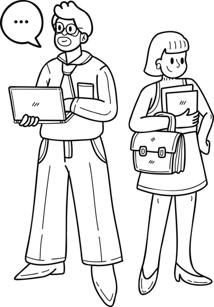 Équipe d'employés de bureau planifiant l'illustration du travail dans un style doodle