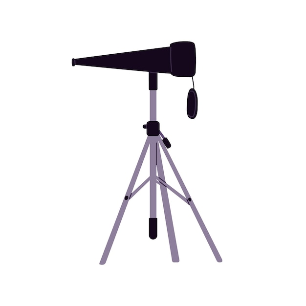 Équipement optique de télescope pour l'étude de l'astronomie et l'observation de l'espace Spyglass sur support de trépied Outil monoculaire professionnel pour l'observation des étoiles Illustration vectorielle plane isolée sur fond blanc