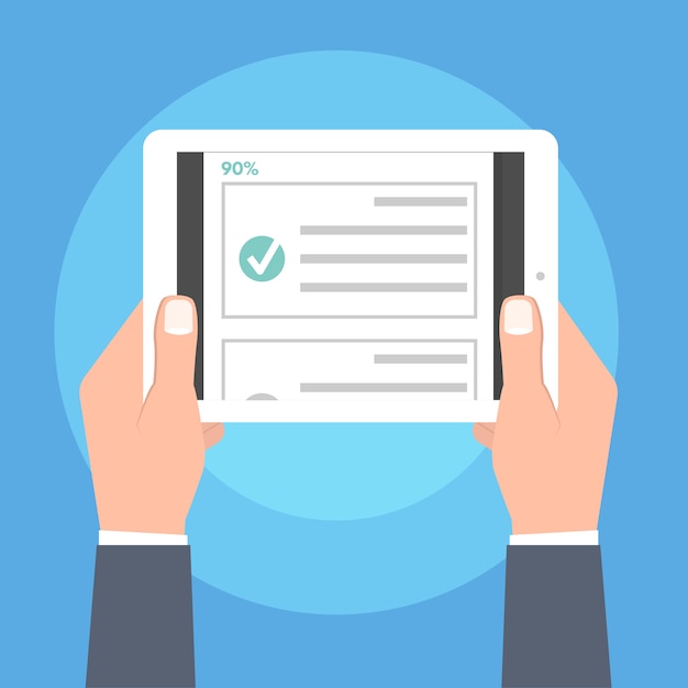 Quiz, test, enquête ou liste de contrôle en ligne. Liste d'examens. Concept d'e-éducation. Illustration vectorielle.