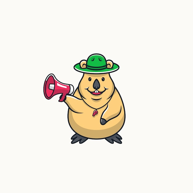 Quokka Coach Logo Mascotte Tenant Mégaphone