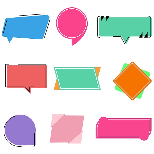 Quote Bubbles jeu de couleurs vectorielles modernes de différentes formes avec du texte de remplissage
