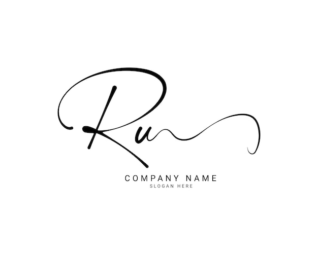 r u lettre initiale écrite à la main et logo de la signature
