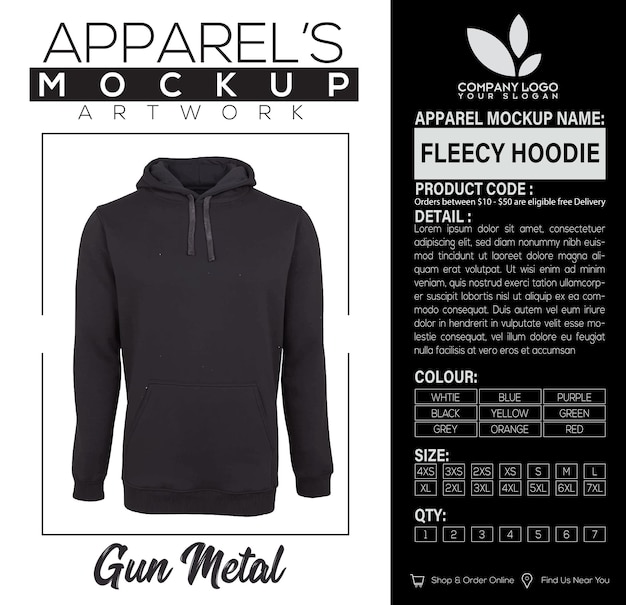 Vecteur r007896 fleecy hoodie gun mockup d'habillement en métal œuvre d'art