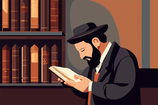 Vecteur un rabbin juif hasside dans la synagogue lit la torah illustration vectorielle concept de fêtes juives