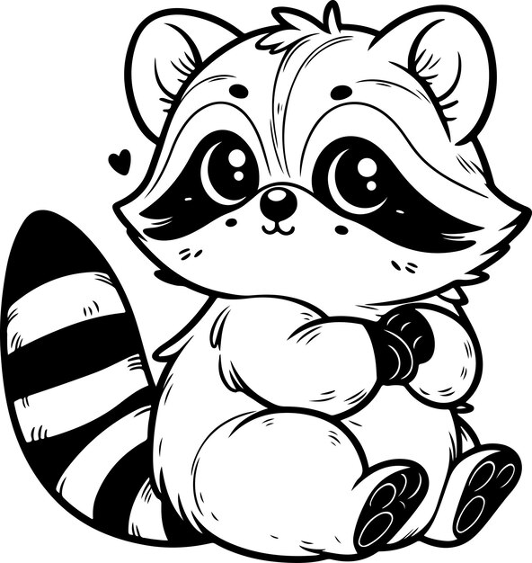 Vecteur raccoon contour noir enfants illustration de livre à colorier