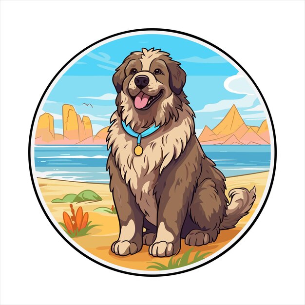 Vecteur race de chien de berger caucasien dessin animé kawaii personnage plage animal d'été autocollant d'animal de compagnie illustration