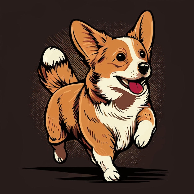 Race de chien réaliste Corgi sur un fond sombre Vector