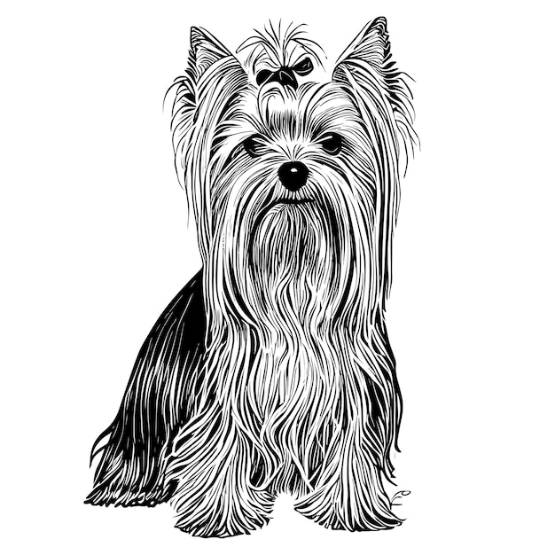 Vecteur race de chien yorkshire terrier croquis dessinés à la main dans la gravure. illustration vectorielle.