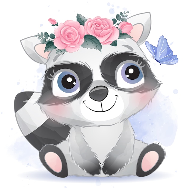 Racoon bébé mignon avec floral