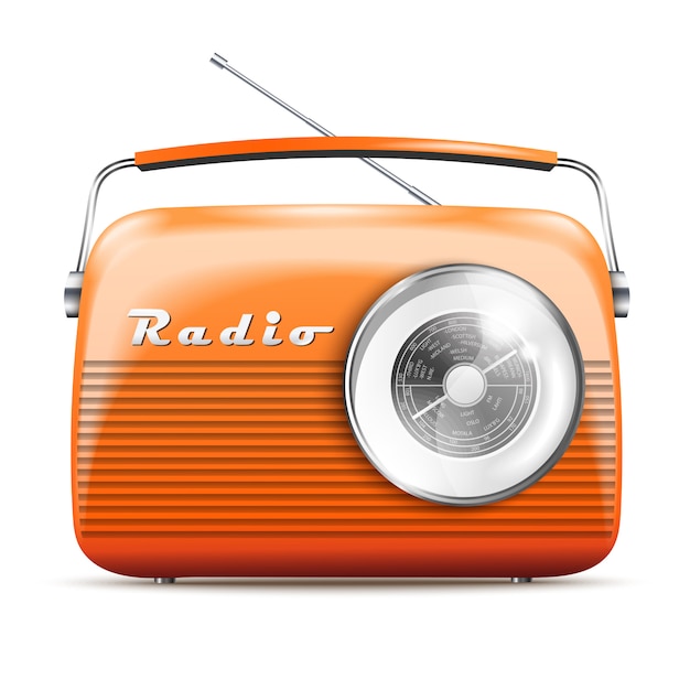 Radio Rétro Orange Réaliste 3d. Illustration Vectorielle Isolée