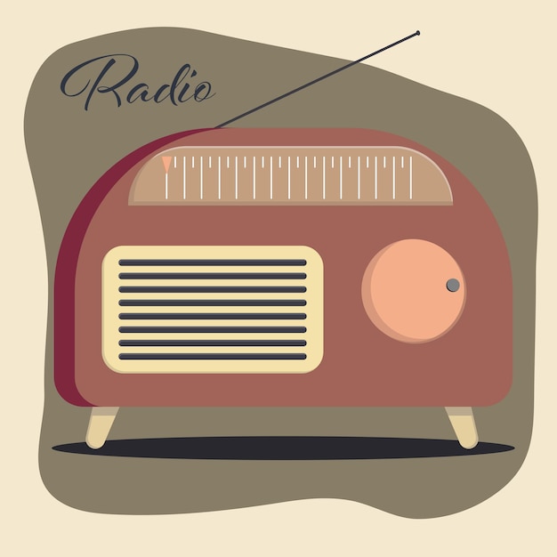 Radio Vintage Avec Une Antenne Sur Un Fond Avec Une Tache Et Une Ombre Une Inscription En Illustration Vectorielle Rétro De Couleur Sombre