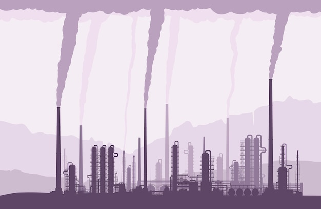 Raffinerie De Pétrole Et De Gaz Avec Cheminées Fumantes