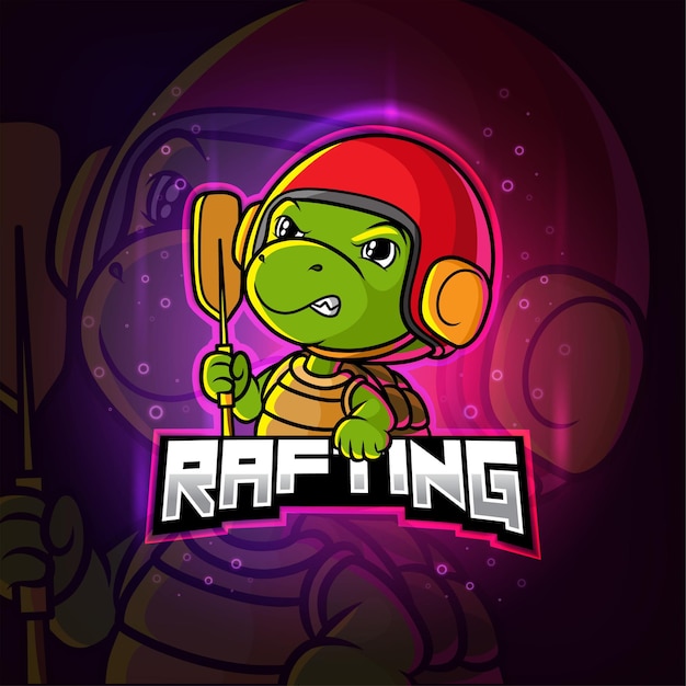 Rafting Tortue Mascotte Esport Logo Coloré