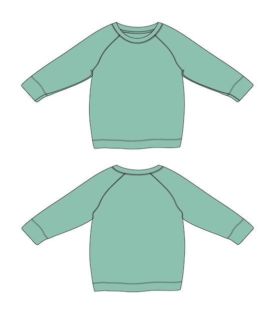 Vecteur raglan sweat-shirt à manches longues mode technique croquis plat vecteur modèle de couleur verte pour les femmes
