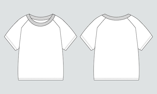 Vecteur raglan t-shirt à manches courtes mode technique croquis plat modèle d'illustration vectorielle pour bébés garçons