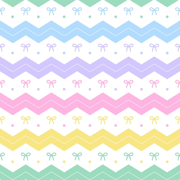 Rainbow Pastel Ribbon Bow Present Gift Box Horizontal Zig Zag Line Stripe Dash Line Seamless Pattern
