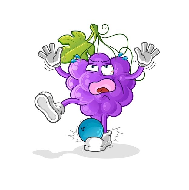 Le raisin frappé par le dessin animé de bowling. vecteur de mascotte de dessin animé