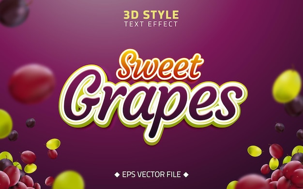 Raisins Sucrés Effet De Texte De Style 3d Avec Fond De Fruits Réalistes