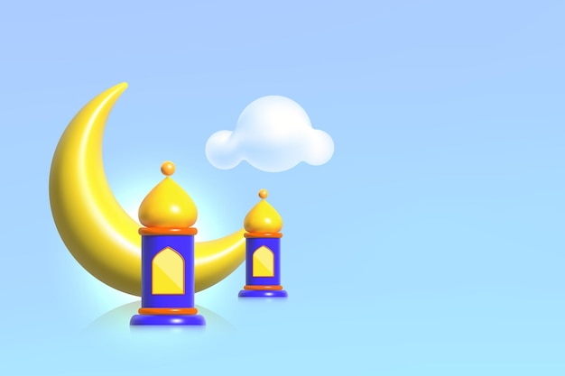 Ramadan 3D Illustrations mignonnes Bannière de consept de vacances musulmanes