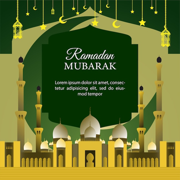 Vecteur ramadan bekground avec gradian crist moon fond vert avec lanterne islamique