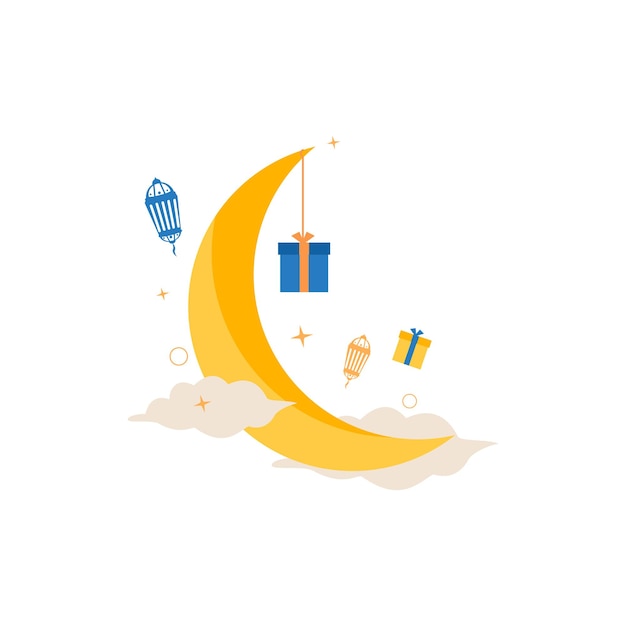 Ramadan Kareem bannière fond symbole islamique avec boîte-cadeau croissant de lune et boîte-cadeau Illustration Convient pour l'affiche de bannière extérieure d'invitation et le marketing
