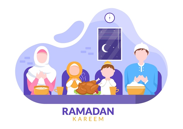 Vecteur ramadan kareem briser l'iftar rapide ou le sahur en arrière-plan illustration pour l'islam religieux