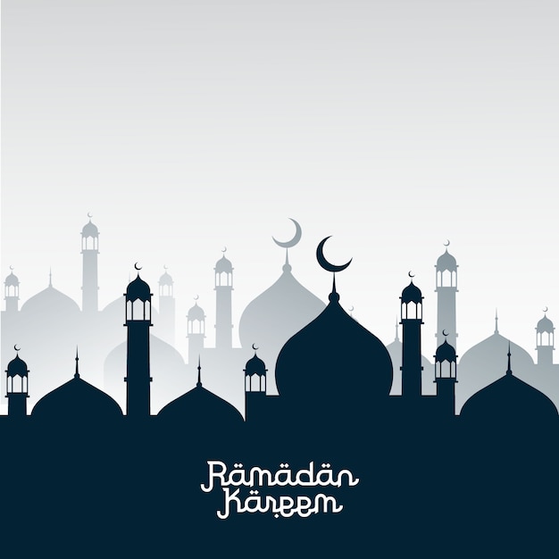 Vecteur ramadan kareem carte de voeux avec des silhouettes de mosquées
