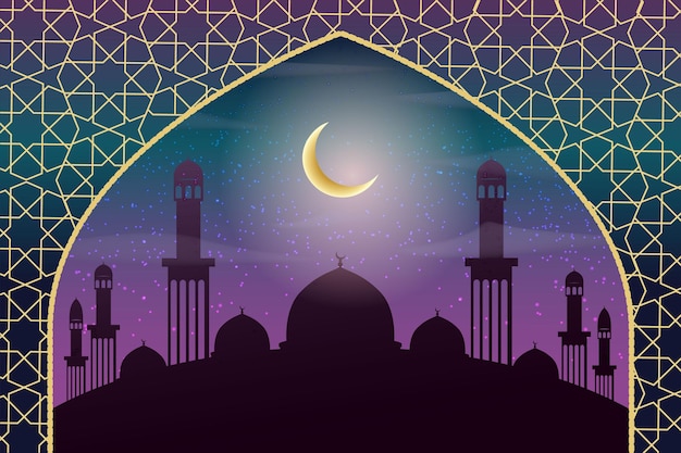 Ramadan Kareem Contexte Avec Lune Et Motif La Silhouette De La Mosquée Illustration Vectorielle