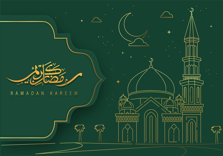 Ramadan Kareem Design avec mosquée Line Art Background Vector illustration