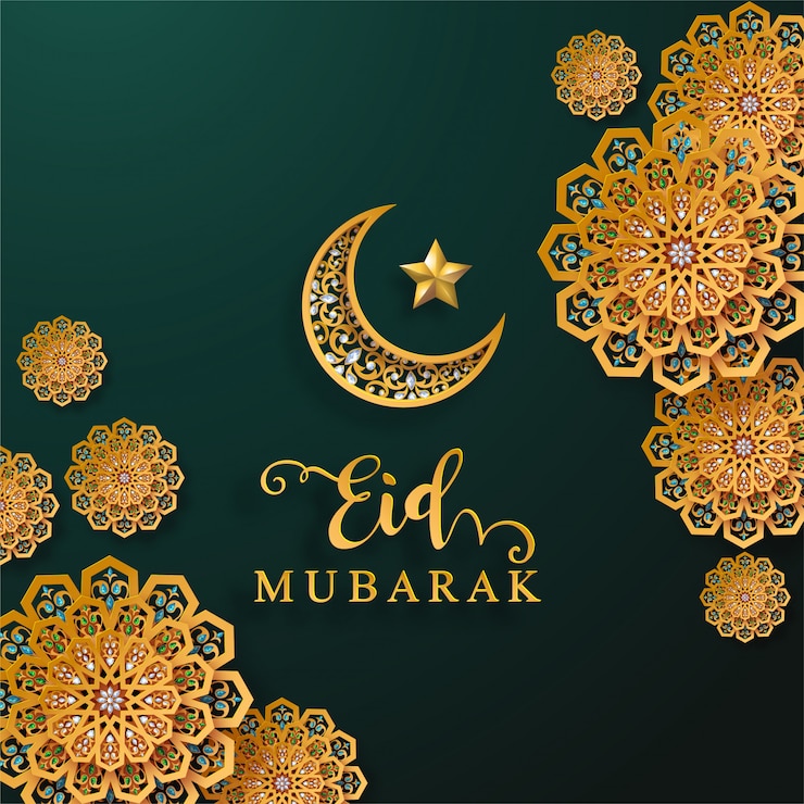 Vecteur ramadan kareem ou eid mubarak salutation fond islamique avec des motifs d'or et des cristaux sur fond de couleur de papier.