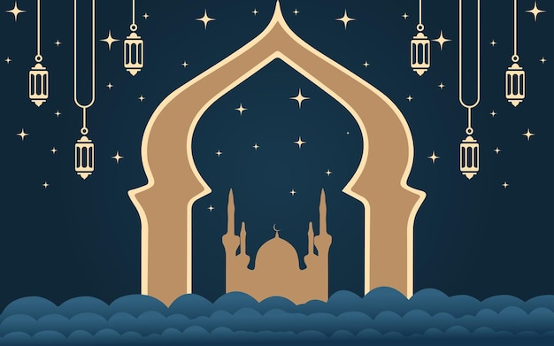 Ramadan Kareem Et Eid Mubarak La Silhouette De Fond Islamique De La Mosquée
