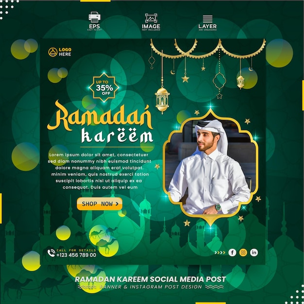 Ramadan Kareem Festival Islamique Traditionnel Bannière De Médias Sociaux Religieux Ou Instagram Post Premium
