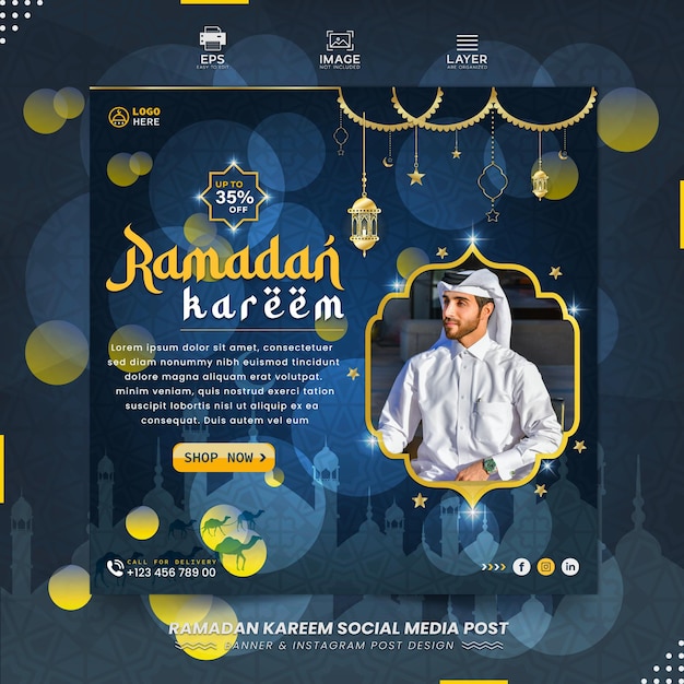 Ramadan Kareem Festival Islamique Traditionnel Bannière De Médias Sociaux Religieux Ou Instagram Post Premium