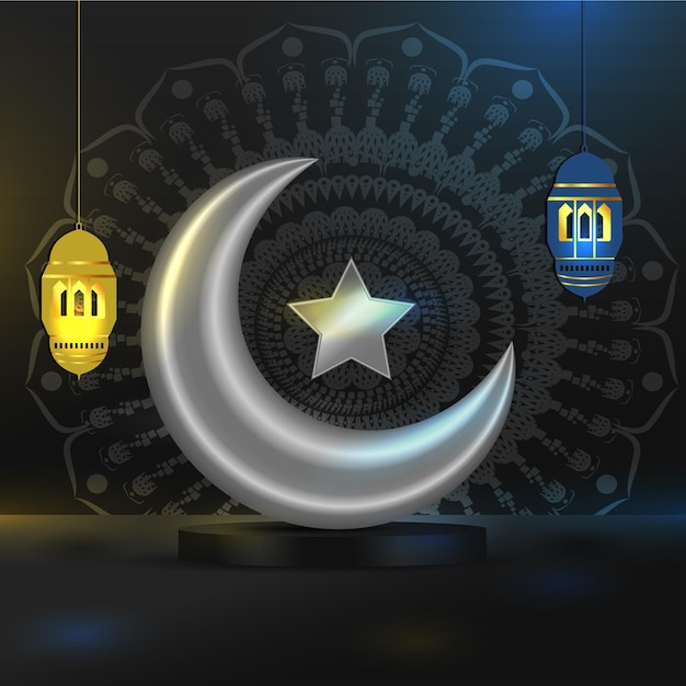 Vecteur ramadan kareem fond 3d avec croissant de lune