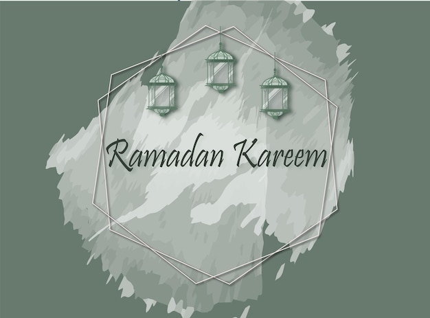 Ramadan Kareem Avec Fond Aquarelle Vert Et Lampes