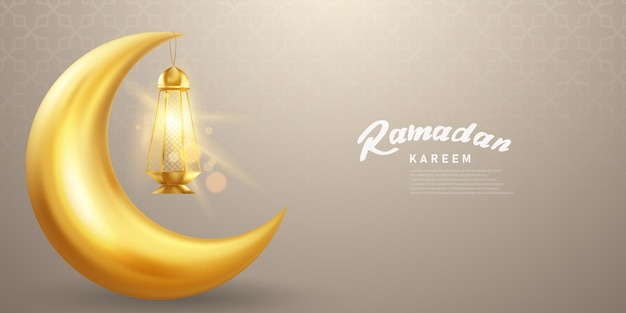 Ramadan kareem fond de croissant doré avec lanterne dorée 3d thème design illustration vectorielle bannière de concept de mois