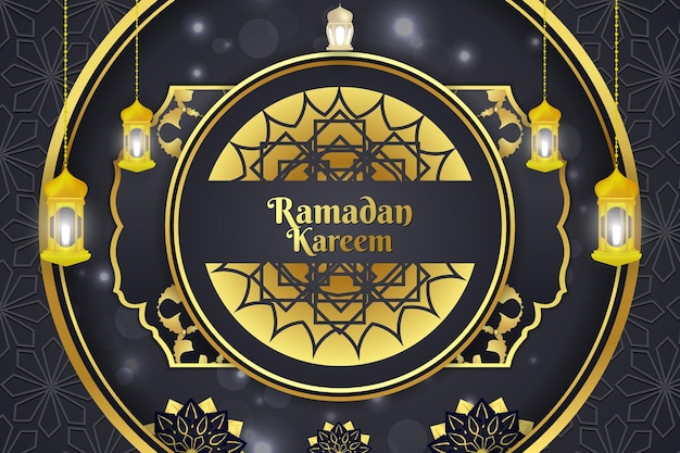 Vecteur ramadan kareem fond islamique couleur de luxe or et noir avec élément