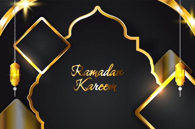 Ramadan Kareem fond islamique couleur noir et or avec élément