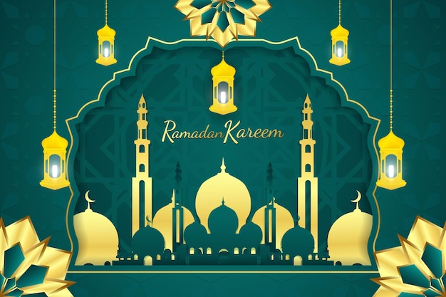 Ramadan Kareem Fond Islamique élégant Avec Mosquée Et Belle Lampe Couleur Or