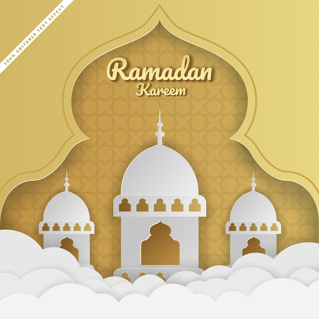 Ramadan Kareem Fond Islamique Avec Style De Coupe De Papier Blanc Or