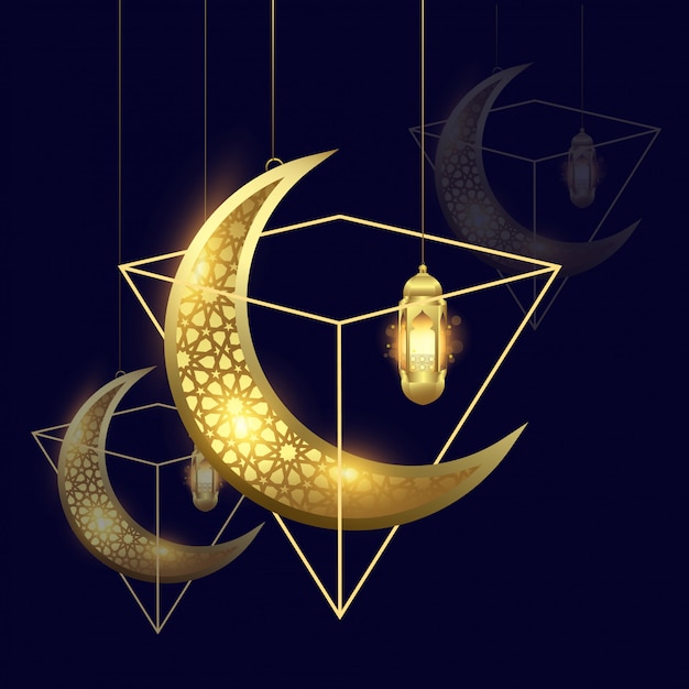 Vecteur ramadan kareem fond de lune et de lanterne