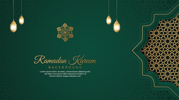 Ramadan Kareem Fond De Luxe Vert Arabe Islamique Avec Motif Géométrique Et Lanternes