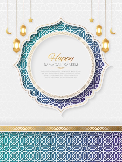 Ramadan Kareem Golden Luxury Islamic Social Media Post Avec Motif De Style Arabe Et Cadre Photo