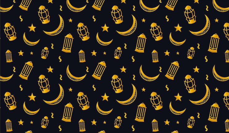 Vecteur ramadan kareem avec lanternes de croissant de lune motif de shing or étoile