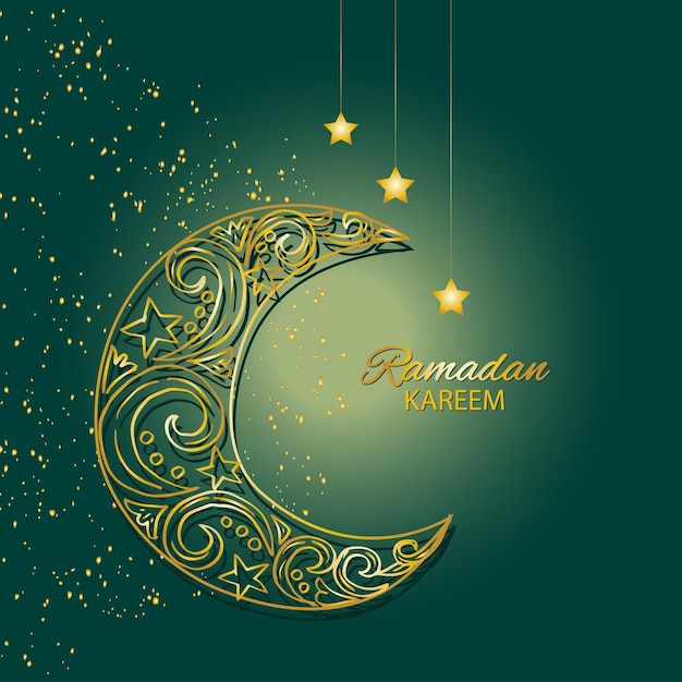 Ramadan Kareem avec lune d'or mois sacré musulman décoratif célébration du Ramadan