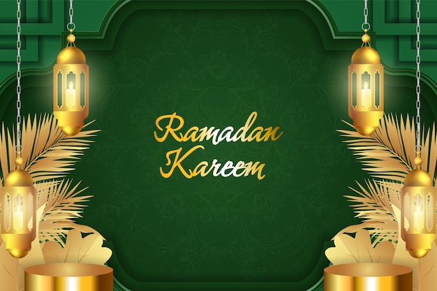 Ramadan Kareem Luxe Vert Et Or Islamique Avec Fond De Mandala