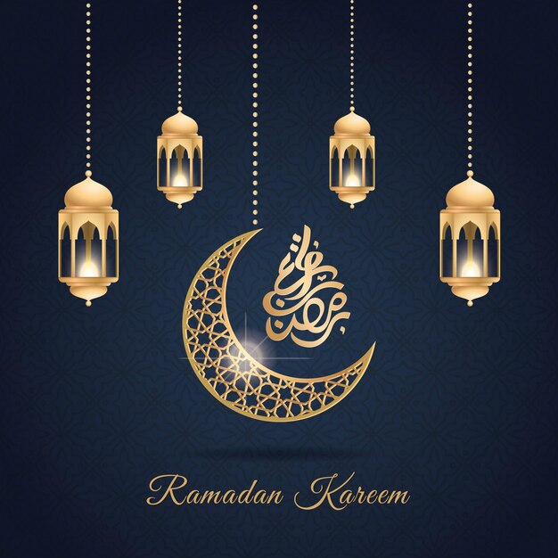 Ramadan kareem médias sociaux post fête islamique du Ramadan Mubarak lanterne du croissant de lune bannière