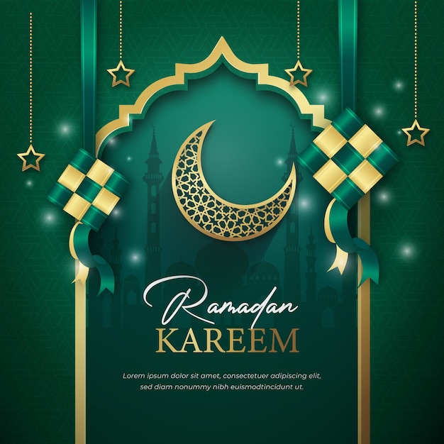 Ramadan Kareem avec modèle de publication sur les médias sociaux Ketupat